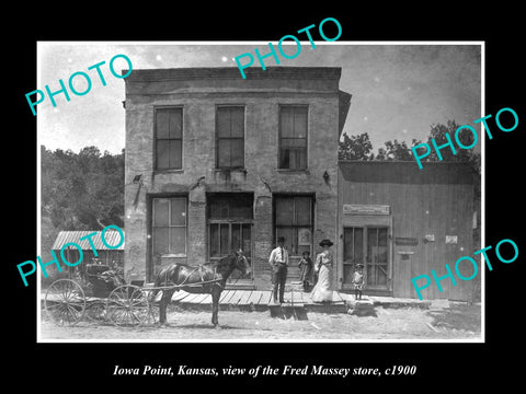 OLD LARGE HISTORIC PHOTO OF IOWA POINT KANSAS, THE FRED MASSEY STORE c1900