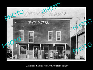 OLD LARGE HISTORIC PHOTO OF JENNINGS KANSAS, VIEW OF BOB'S HOTEL c1910