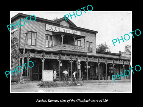 OLD LARGE HISTORIC PHOTO OF PAXICO KANSAS, THE GLOTZBACK GENERAL STORE c1920