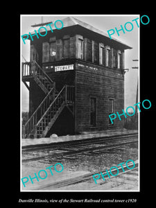 OLD LARGE HISTORIC PHOTO OF DANVILLE ILLINOIS, THE STEWART RAILROAD TOWER c1920