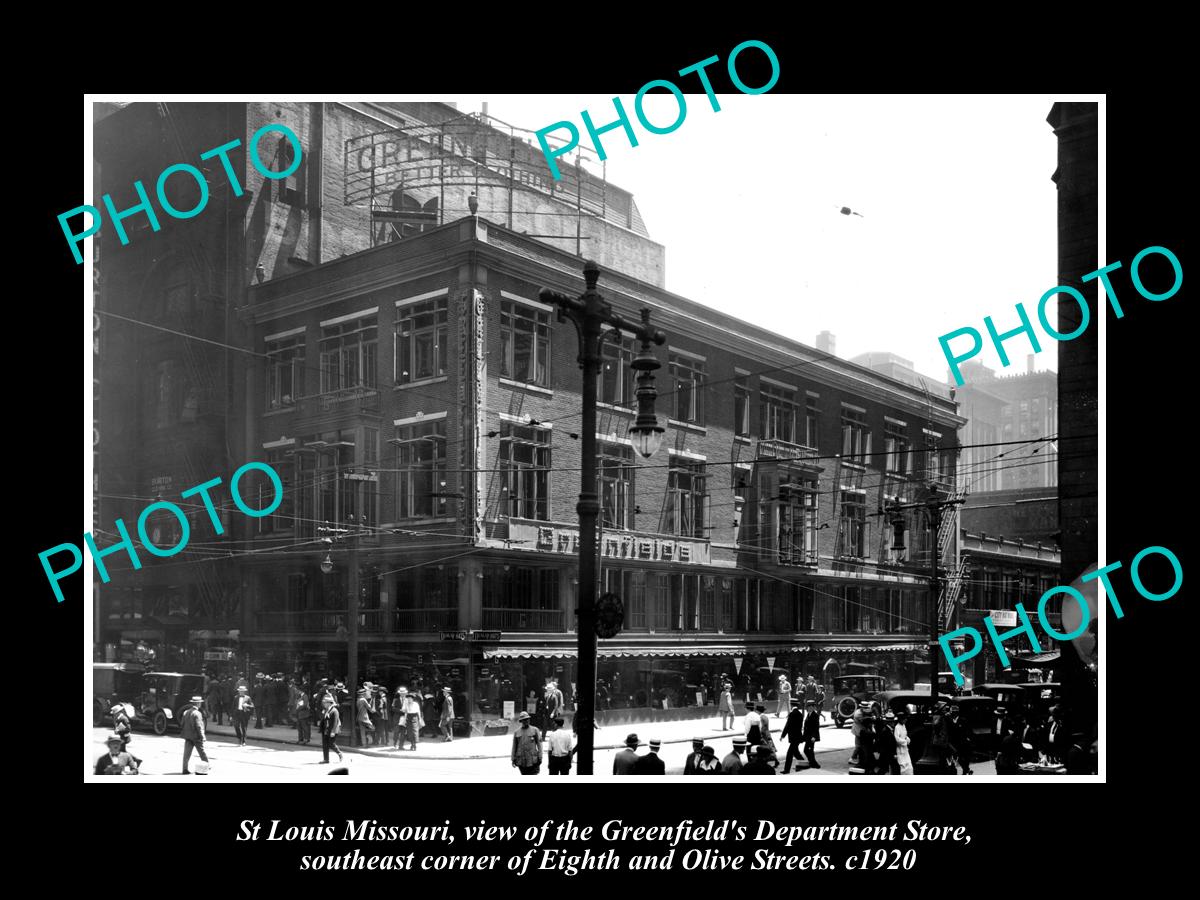 OLD LARGE HISTORIC PHOTO OF St LOUIS MISSOURI, GREENFIELD DEPARTMENT STORE c1920