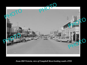 OLD LARGE HISTORIC PHOTO OF SWAN HILL VICTORIA, VIEW OF CAMPBELL St & SHOPS 1950