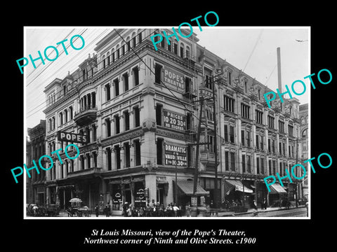 OLD LARGE HISTORIC PHOTO OF St LOUIS MISSOURI, VIEW OF THE POPE THEATER c1900