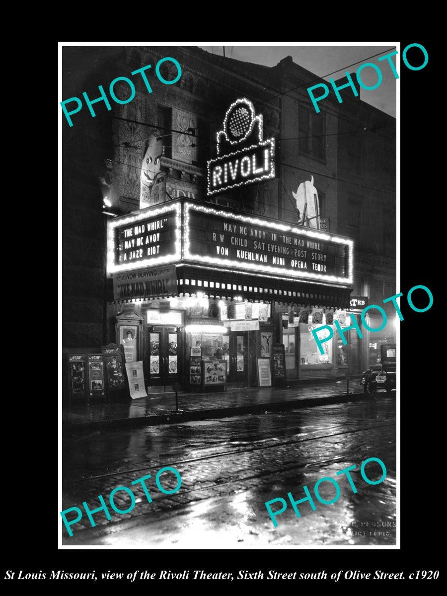 OLD LARGE HISTORIC PHOTO OF St LOUIS MISSOURI, VIEW OF THE RIVOLI THEATER c1920