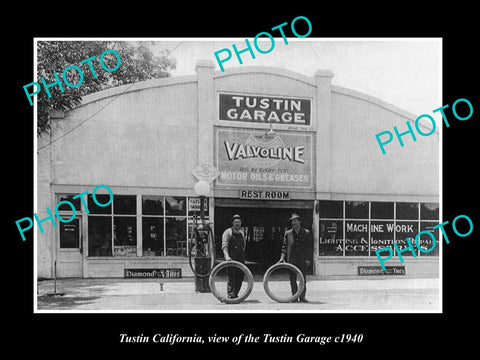 OLD LARGE HISTORIC PHOTO OF TUSTIN CALIFORNIA, THE TUSTIN MOTOR GARAGE c1940