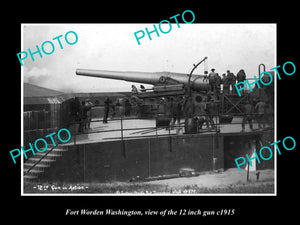 OLD LARGE HISTORIC PHOTO OF FORT WORDEN WASHINGTON, VIEW OF THE 12 INCH GUN 1915