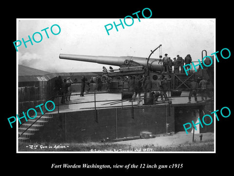 OLD LARGE HISTORIC PHOTO OF FORT WORDEN WASHINGTON, VIEW OF THE 12 INCH GUN 1915