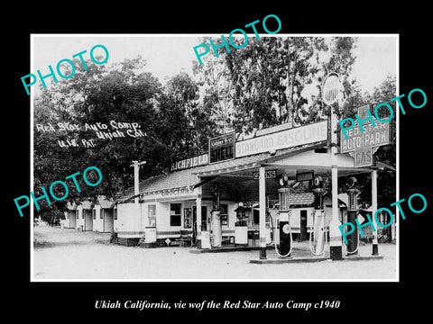 OLD LARGE HISTORIC PHOTO OF UKIAH CALIFORNIA, THE RED STAR GAS STATION c1940