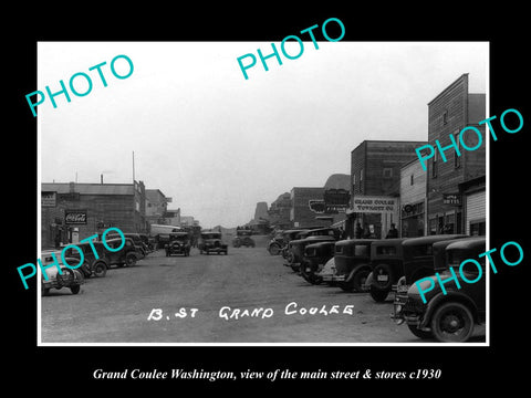 OLD LARGE HISTORIC PHOTO OF GRAND COULEE WASHINGTON, THE MAIN St & STORES c1930