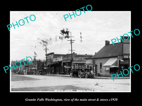 OLD LARGE HISTORIC PHOTO OF GRANITE FALLS WASHINGTON, THE MAIN St & STORES c1920