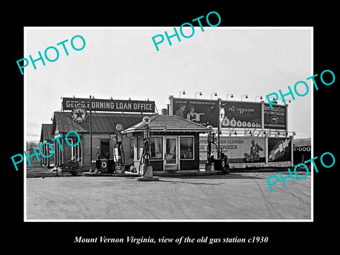 OLD LARGE HISTORIC PHOTO OF MOUNT VERNON VIRGINIA, THE RED STAT GAS STATION 1930