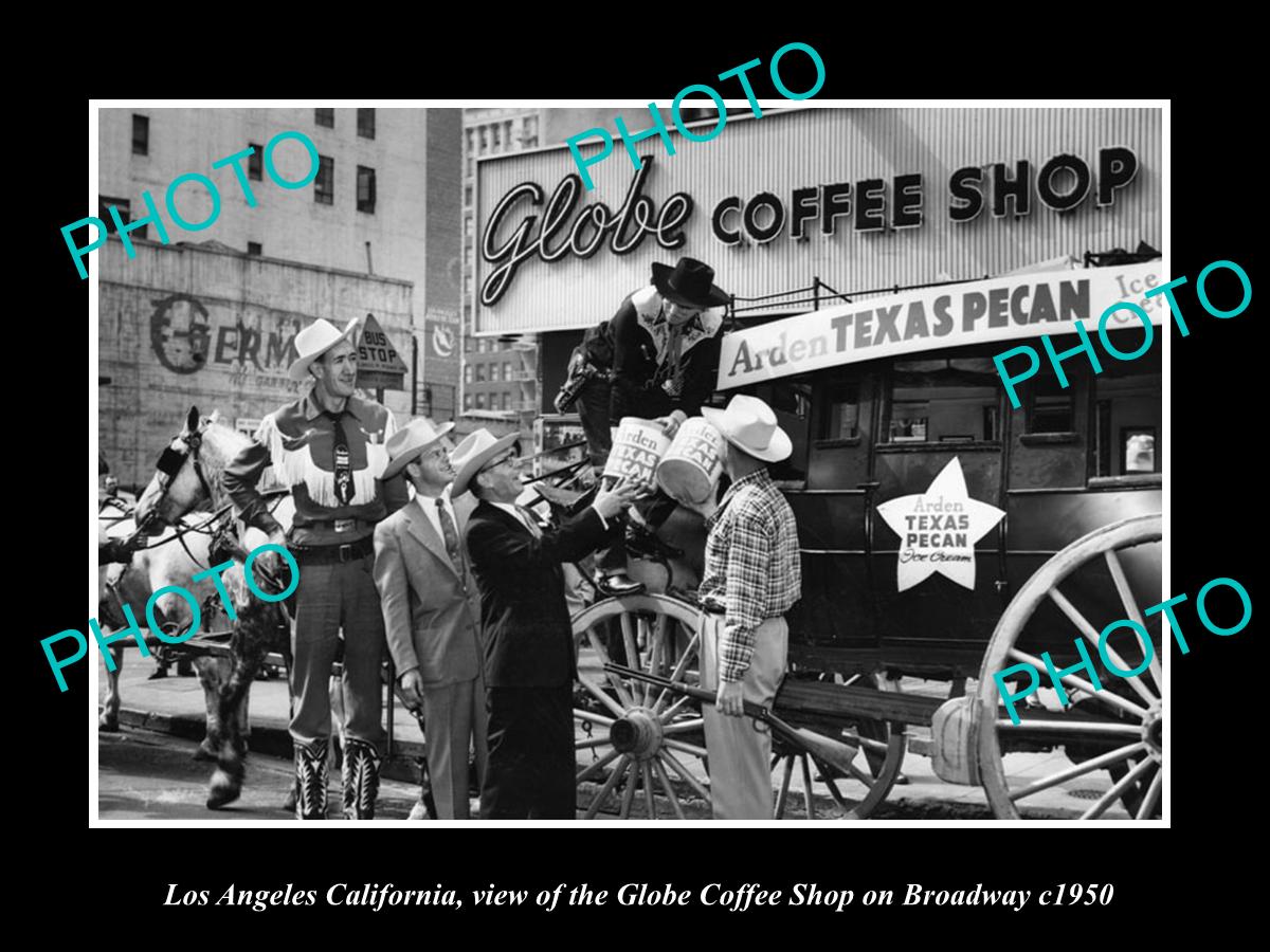 OLD LARGE HISTORIC PHOTO OF LOS ANGELES CALIFORNIA, THE GLOBE COFFEE SHOP c1950