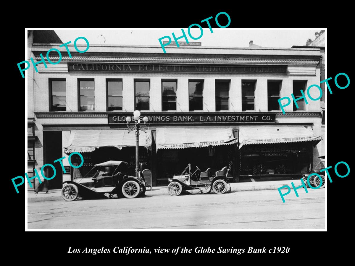 OLD LARGE HISTORIC PHOTO OF LOS ANGELES CALIFORNIA, THE GLOBE SAVINGS BANK c1920