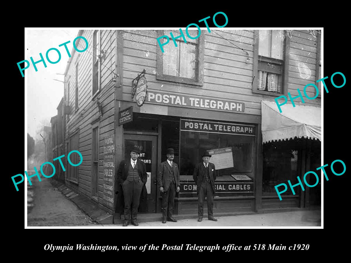 OLD LARGE HISTORIC PHOTO OF OLYMPIA WASHINGTON, THE POSTAL TELEGRAPH OFFICE 1920