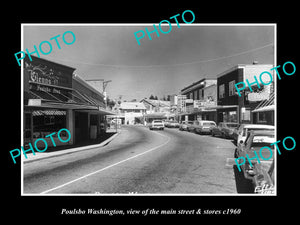 OLD LARGE HISTORIC PHOTO OF POULSBO WASHINGTON, THE MAIN ST & STORES c1960