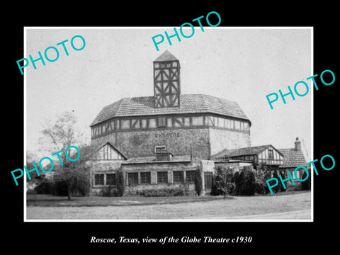 OLD LARGE HISTORIC PHOTO OF ROSCOE TEXAS, THE GLOBE THEATER BUILDING c1930