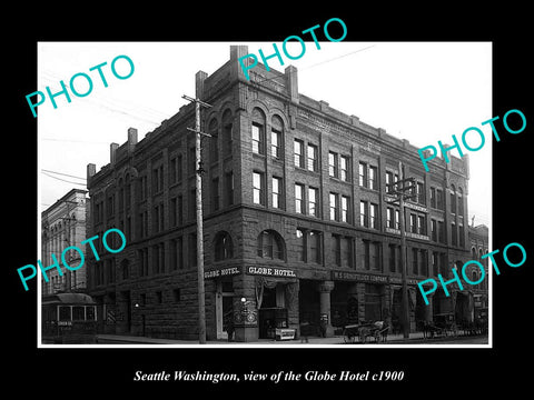 OLD LARGE HISTORIC PHOTO OF SEATTLE WASHINGTON, VIEW OF THE GLOBE HOTEL c1900