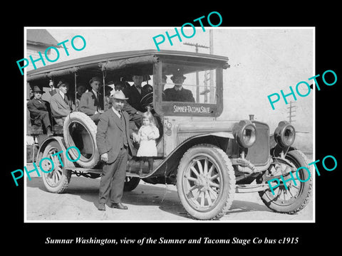 OLD LARGE HISTORIC PHOTO OF SUMNER WASHINGTON, THE SUMNER-TACOMA STAGE BUS c1915