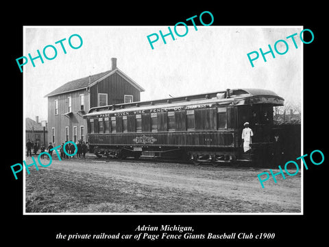 OLD LARGE HISTORIC PHOTO OF ADRIAN MICHIGAN, THE BASEBALL TEAM RAILROAD CAR 1900