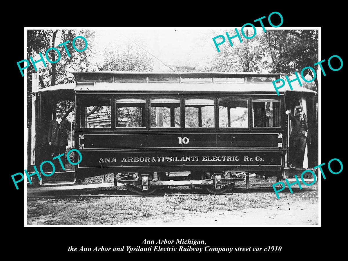 OLD LARGE HISTORIC PHOTO OF ANN ARBOR MICHIGAN, THE YPSILANTI RAILROAD CAR c1910