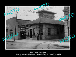 OLD LARGE HISTORIC PHOTO OF ANN ARBOR MICHIGAN, THE DETROIT RAILROAD OFFICE 1900