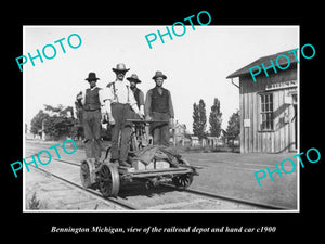 OLD LARGE HISTORIC PHOTO OF BENNINGTON MICHIGAN, THE RAILROAD DEPOT STATION 1900