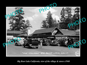 OLD LARGE HISTORIC PHOTO OF BIG BEAR LAKE CALIFORNIA, THE VILLAGE & STORES c1940