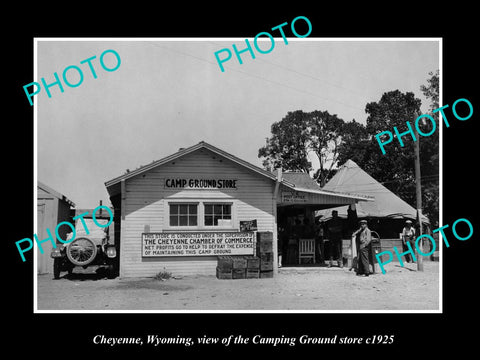 OLD LARGE HISTORIC PHOTO OF CHEYENNE WYOMING, THE CAMP GROUND STORE c1925