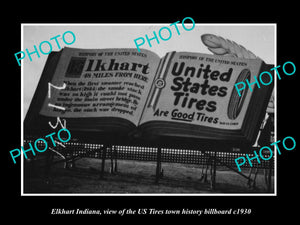 OLD LARGE HISTORIC PHOTO OF ELKHART INDIANA, US TIRES TOWN BILLBOARD c1930