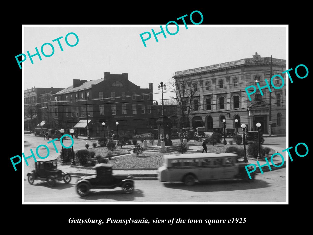 OLD LARGE HISTORIC PHOTO OF GETTYSBURG PENNSYLVANIA, THE TOWN SQUARE c1925