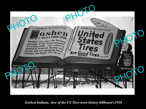 OLD LARGE HISTORIC PHOTO OF GOSHEN INDIANA, US TIRES TOWN BILLBOARD c1930