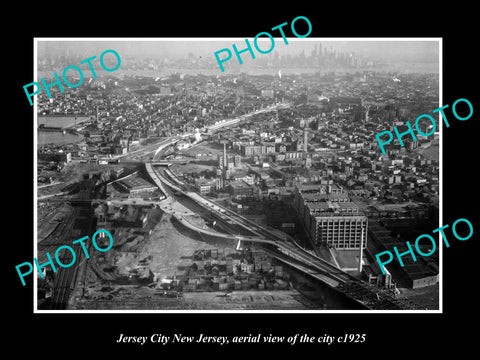 OLD LARGE HISTORIC PHOTO OF JERSEY CITY NEW JERSEY, AERIAL VIEW OF THE CITY 1925