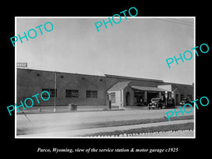 OLD LARGE HISTORIC PHOTO OF PARCO WYOMING, VIEW OF THE GAS STATION & GARAGE 1925