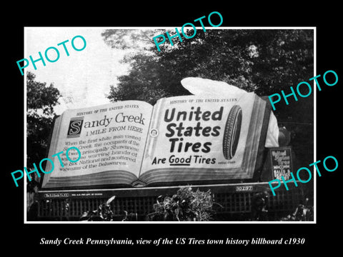 OLD HISTORIC PHOTO OF SANDY CREEK PENNSYLVANIA, US TIRES TOWN BILLBOARD c1930