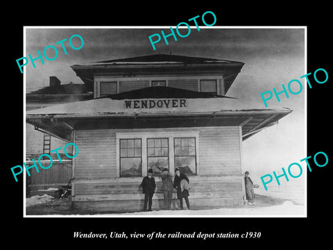 OLD LARGE HISTORIC PHOTO OF WENDOVER UTAH, THE RAILROAD DEPOT STATION c1930