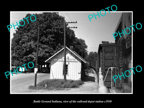 OLD HISTORIC PHOTO OF BATTLE GROUND INDIANA, THE RAILROAD DEPOT STATION c1950