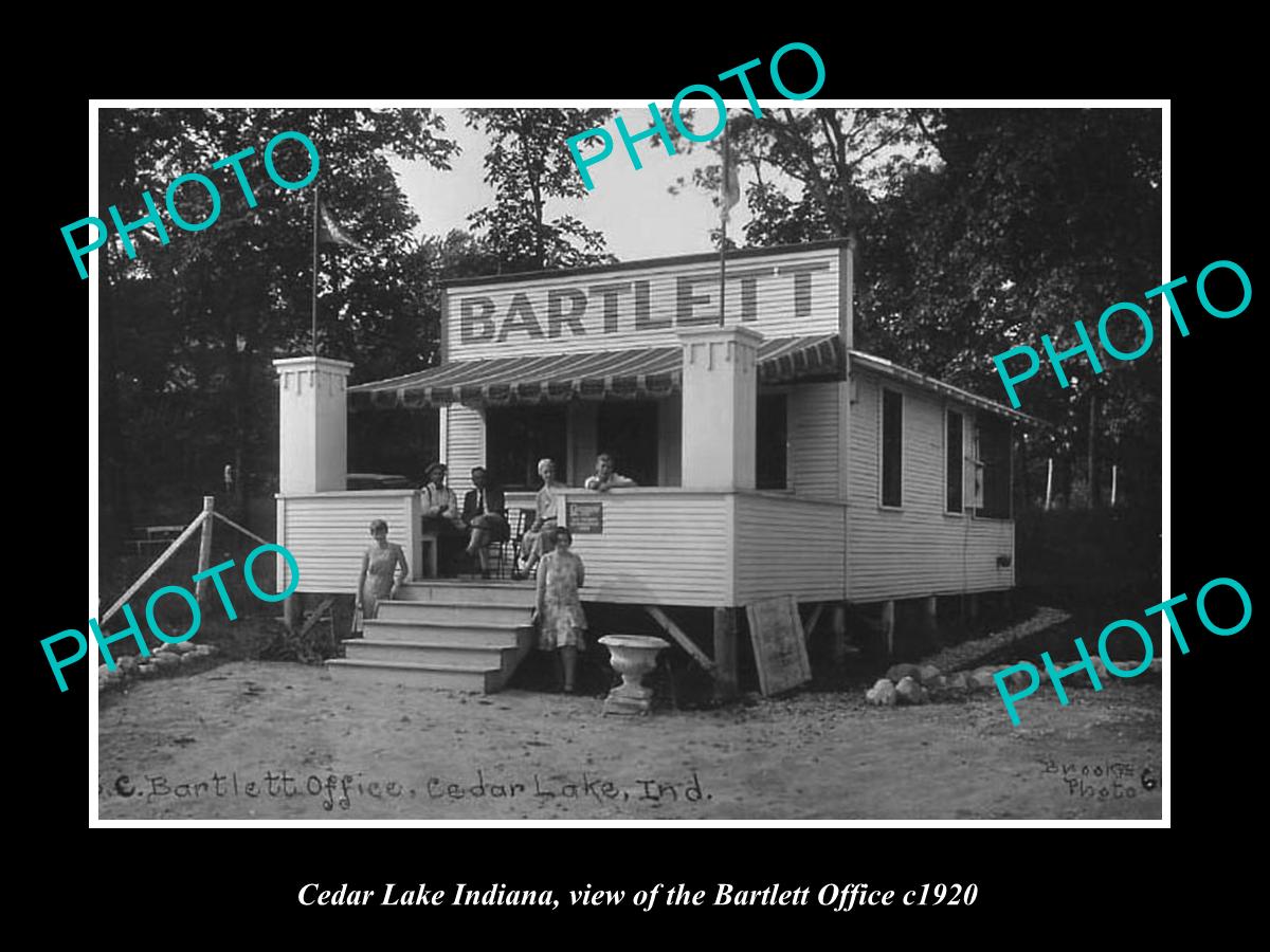 OLD LARGE HISTORIC PHOTO OF CEDAR LAKE INDIANA, VIEW OF THE BARTLETT OFFICE 1920