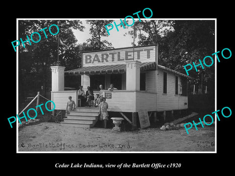 OLD LARGE HISTORIC PHOTO OF CEDAR LAKE INDIANA, VIEW OF THE BARTLETT OFFICE 1920