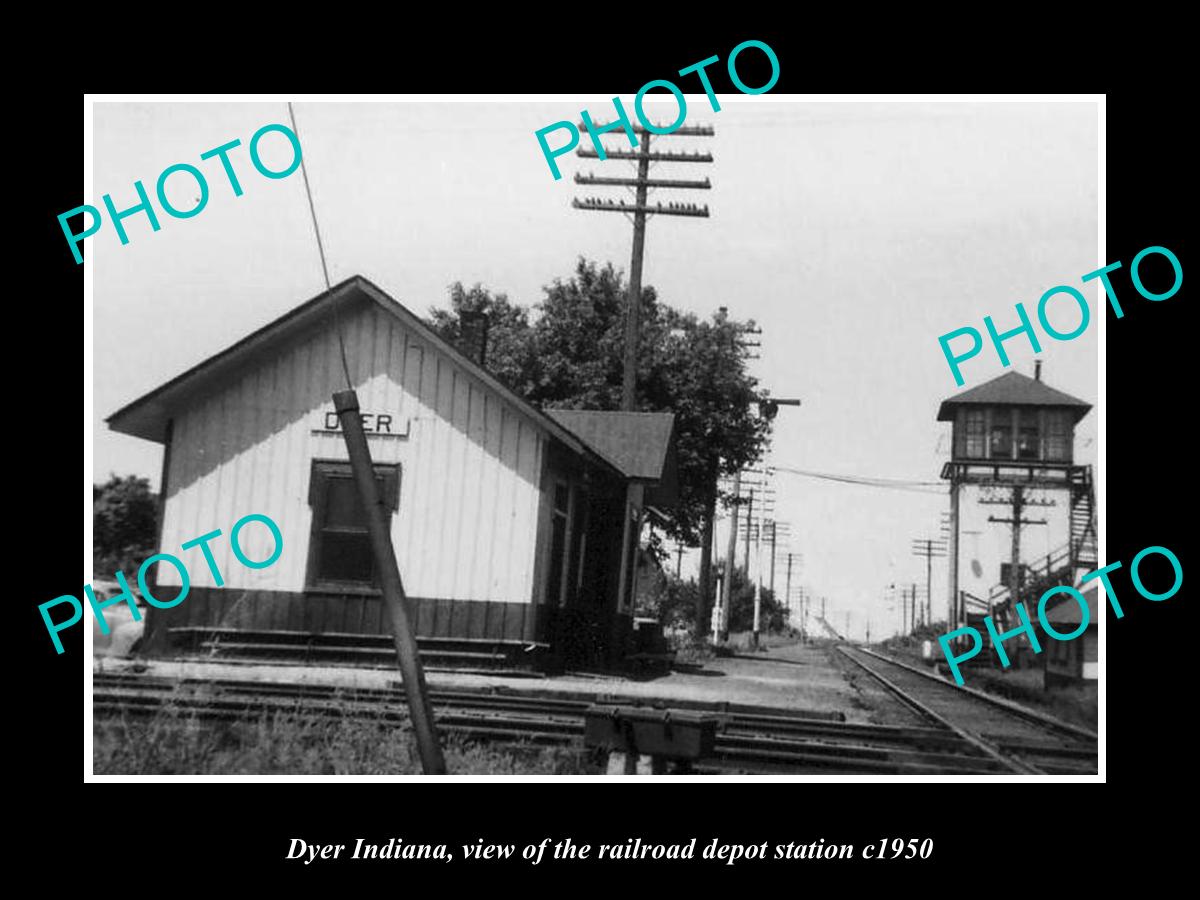 OLD LARGE HISTORIC PHOTO OF DYER INDIANA, THE RAILROAD DEPOT STATION c1950