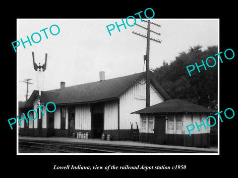 OLD LARGE HISTORIC PHOTO OF LOWELL INDIANA, THE RAILROAD DEPOT STATION c1950