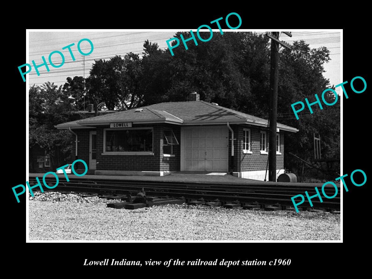 OLD LARGE HISTORIC PHOTO OF LOWELL INDIANA, THE RAILROAD DEPOT STATION c1960