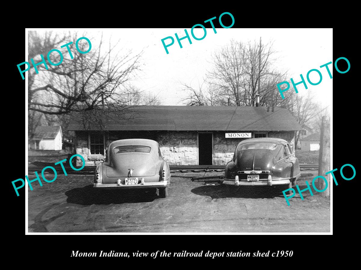 OLD LARGE HISTORIC PHOTO OF MONON INDIANA, THE RAILROAD DEPOT SHED c1950