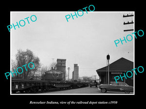 OLD LARGE HISTORIC PHOTO OF RENSSELAER INDIANA, THE RAILROAD DEPOT STATION c1950