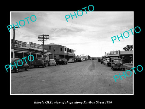 OLD LARGE HISTORIC PHOTO OF BILOELA QUEENSLAND, VIEW OF KARIBOE St SHOPS c1950