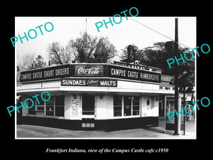 OLD LARGE HISTORIC PHOTO OF FRANKFORT INDIANA, THE CAMPUS CASTLE CAFE c1950