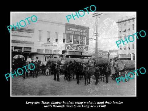 OLD LARGE HISTORIC PHOTO OF LONGVIEW TEXAS, THE WAGONS HAULING LUMBER c1900