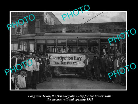 OLD LARGE HISTORIC PHOTO OF LONGVIEW TEXAS, THE MULE EMANCIPATION RAILROAD c1911