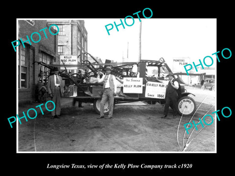 OLD LARGE HISTORIC PHOTO OF LONGVIEW TEXAS, THE KELLY PLOW Co TRUCK c1920