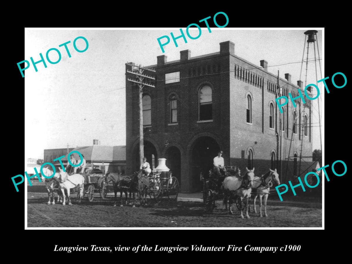 OLD LARGE HISTORIC PHOTO OF LONGVIEW TEXAS, THE FIRE DEPARTMENT STATION c1900