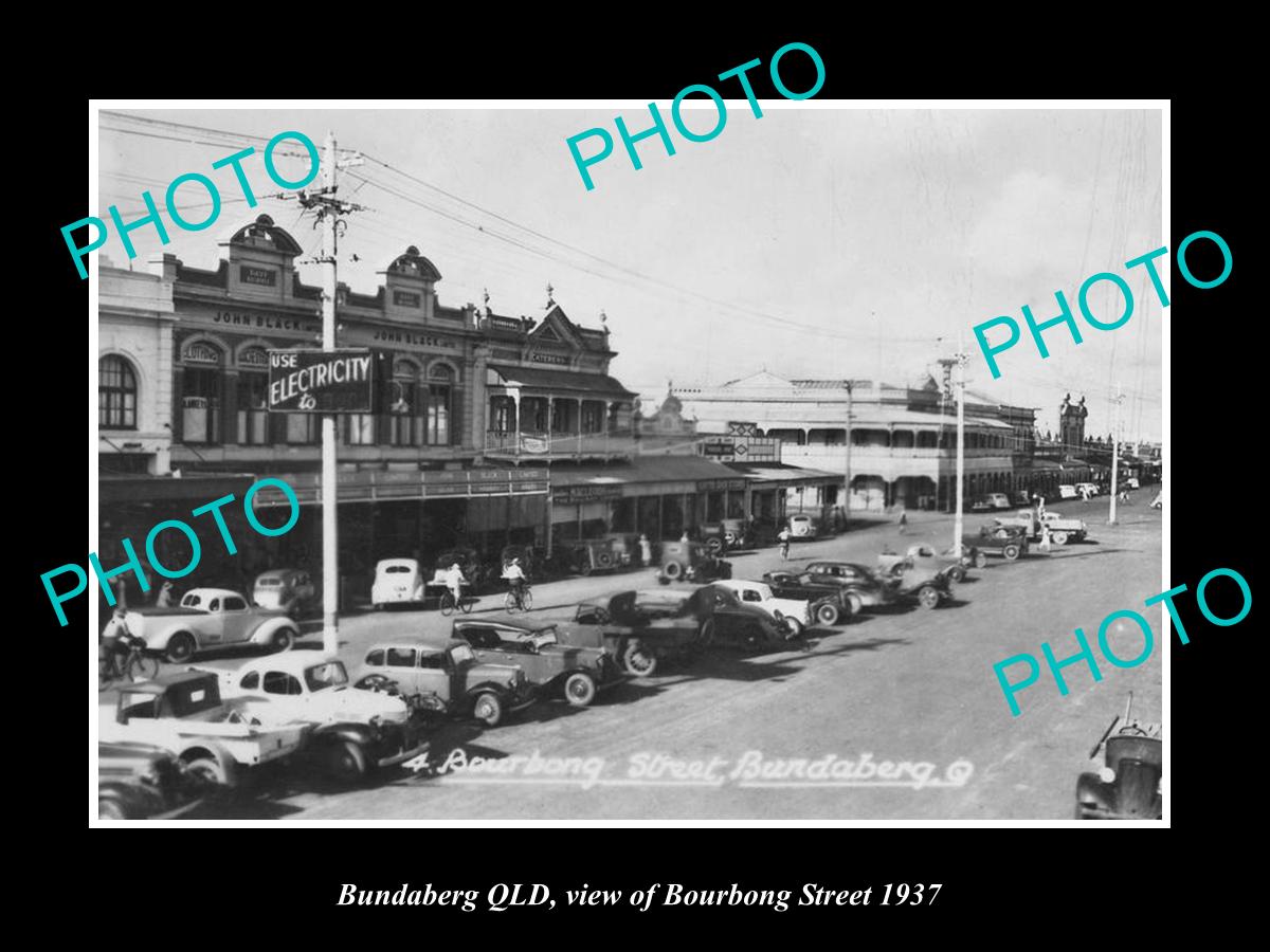 OLD LARGE HISTORIC PHOTO OF BUNBABERG QUEENSLAND, VIEW OF BOURBONG St c1937